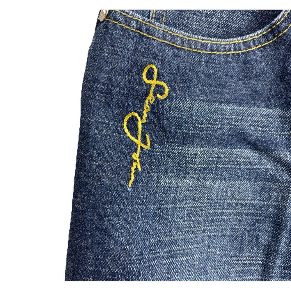 VTG Y2K Sean John Baggy Jeans Script Dark Wash Indigo Unisex Youth 16 Fits 28x30 - Picture 5 of 14